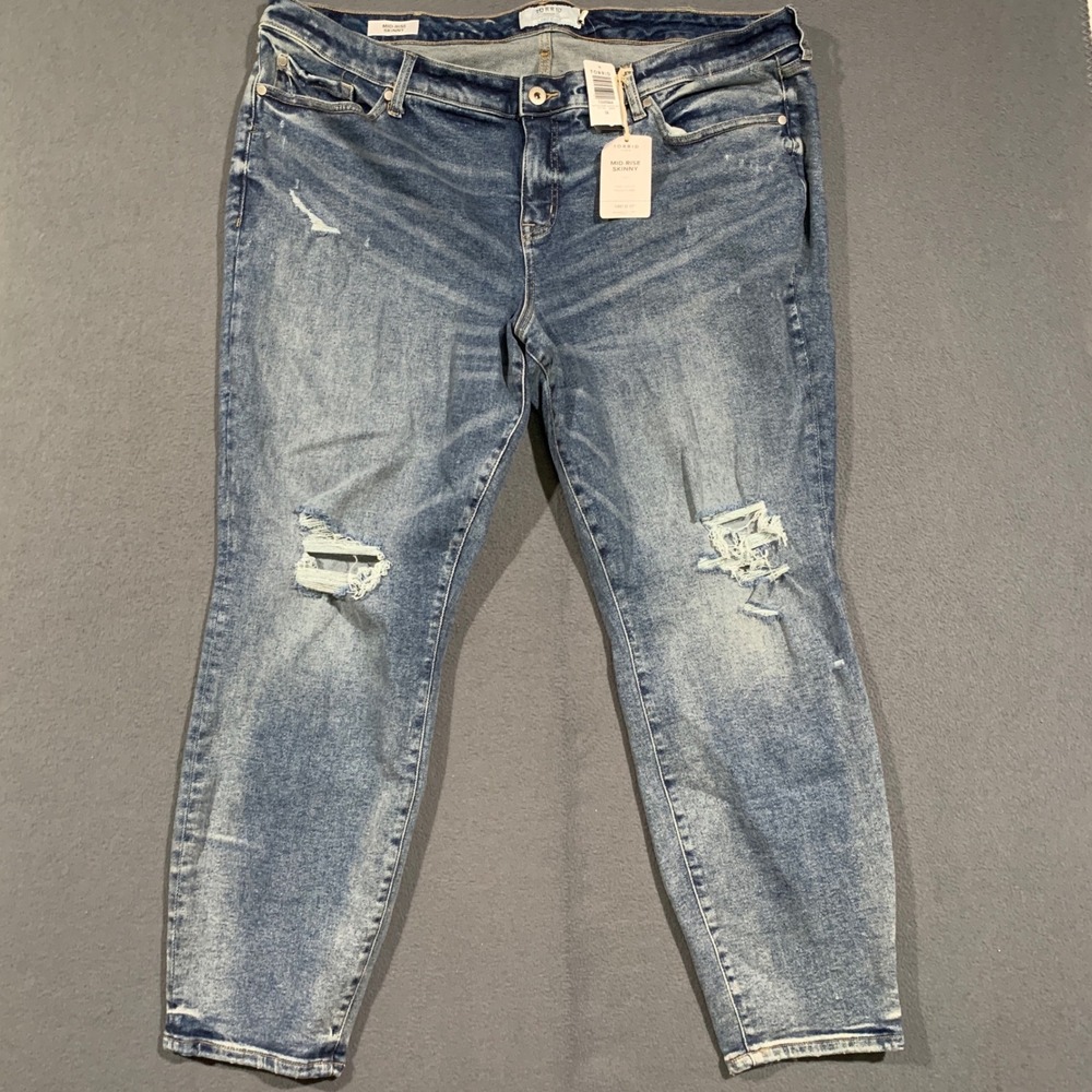 Torrid Skinny Jeans Womens 24T Mid Rise Distressed First At Fit Blue Denim NWT